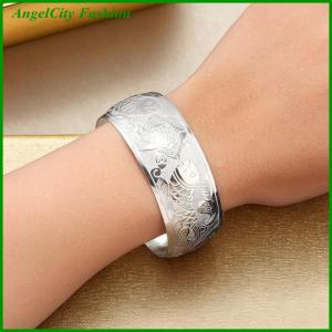 AngelCity Fashion Store Bohemian Ethnic Style Retro Silver Wide Bracelet For Women Carved Flower Opening Fashionable Bracelet Boho Vintage Jewelry
