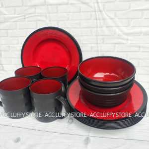 SATU SET ISI 1 LUSIN (4 Piring+ 4 Mangkok+ 4 Gelas) -Set Piring Mangkok Gelas Ramen - Mangkok Ramen - Gelas Ramen plastik japanese