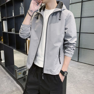 FUGUINIAO Mens Jacket Hooded Jacket Slim-Fit Jacket Korean Trend Handsome Fashion Jacket