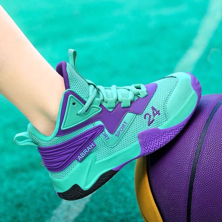 Fashion rubber basketball shoes for kids boy higt top net sneakers