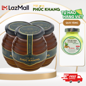 Combo 3 Hũ Mật ong hoa xuyến chi Phúc Khang cao cấp 500g - Mật ong nguyên chất thiên nhiên - Giảm ho viêm họng tăng sức đề kháng bồi bổ cơ thể