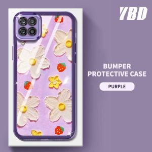 Ybd 【có màng ống kính】 Ốp Silicon cho Samsung Galaxy A12 A125 F12 M12 A12 Nacho A22 M53 5G 4G sơn dầu họa tiết hoa phong cách nữ vỏ điện thoại