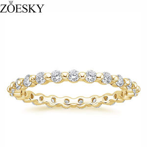 ZOESKY 925 Sterling Silver Wedding Band Gold 2MM Cubic Zirconia Full Eternity Stackable Engagement Ring Size 5-10