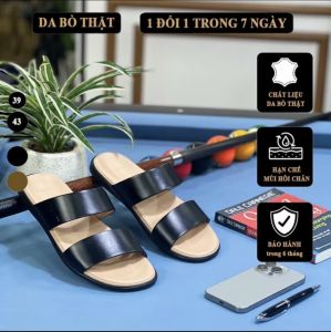 Dép Quai Ngang Nam Da Bò Thật Đế Đúc Nguyên Khối Hàng Cao Cấp Full Bill Box
