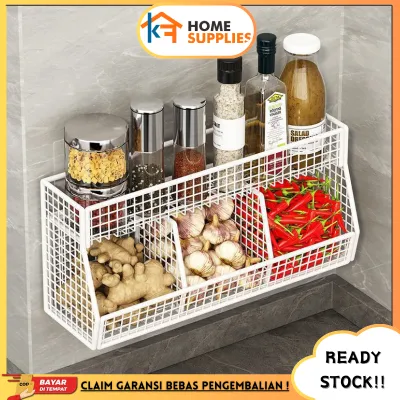 KF Rak Keranjang Besi Bumbu Dapur Minimalis Tempel Serbaguna Tanpa Bor Kuat Anti Karat