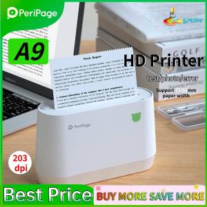 (Free Paper) PeriPage A9 Mini Portable Thermal Notes Printer 203Dpi BT Pocket Photo Mobile Printer Receipt Label Maker Sticker Support 56mm/77mm Paper Width Compatible with Android IOS Windows