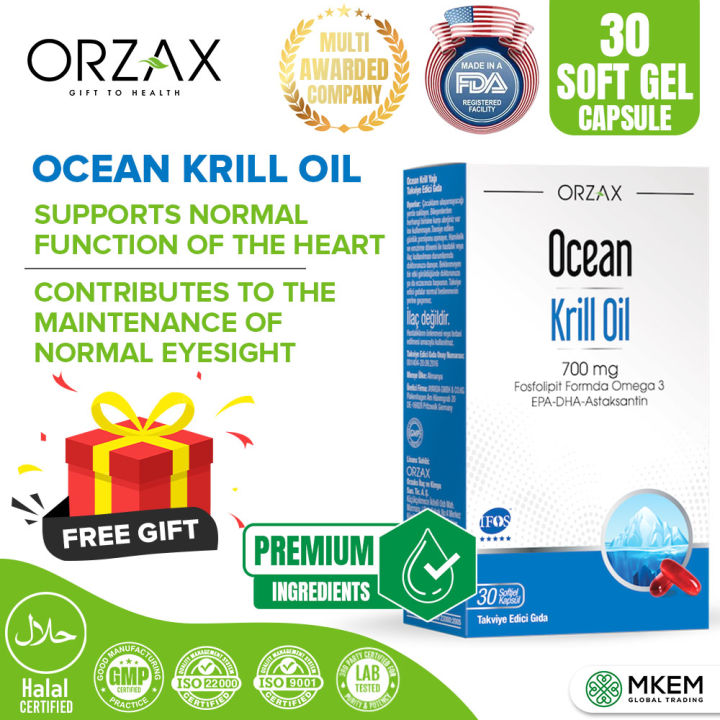 ORZAX Halal Ocean Krill Oil Contributes to Normal Heart Function Eyesight Brain EPA DHA
