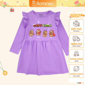Váy bé gái Capybara Bomines Đầm cotton tay dài cho bé 3-12 tuổi 14-36kg DTDCAPYXM4
