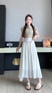 Ammin 2024 mùa hè mới đàn hồi cao eo thời trang r Váy xù phong cách hàn quốc nữ A-line Chân váy dài phá cách thanh lịch