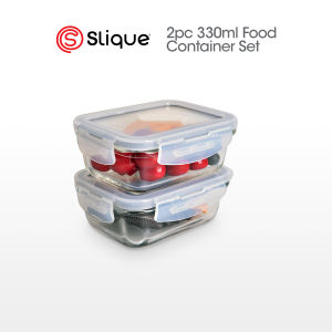 SLIQUE Premium Borosilicate Glass Food Container with Air-Tight Lid Rectangle 2pcs Set 330 360 500 550 750 830 1700ml