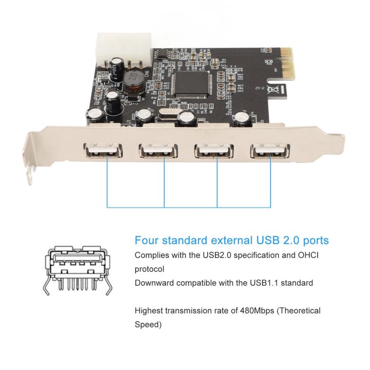 Usb Pcie Dc PCIe ไป USB การ์ด PCIe ไปติดตั้งง่าย2.0 USB2.0การ์ดขยาย4พอร์ตสำหรับ ...