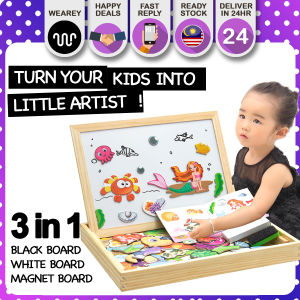 WEAREY Children Magnetic Animal 3D Puzzle Drawing Writing Board Wooden Toy Mainan Kayu Magnet Kanak-kanak dengan Papan Melukis Menulis (Circus Animal Vechicles)