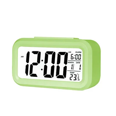 LED alarm clock with large display calendar temperature function and night light. Smart light LCD alarm clock.