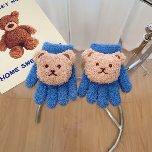 FEELINGS Solid Color Cartoon Bear Gloves Full Finger Design Soft Plush Full Finger Gloves Cozy Thermal Insulation Kids Winter Gloves For Toddlers
