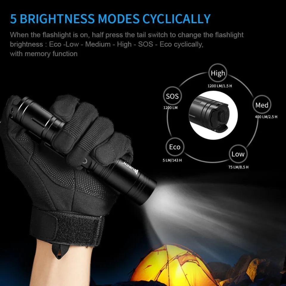 WUBEN L50 LED Flashlight 1200 Lumens Super Bright USB Rechargeable Flashlight Tactical Torch 5 Modes Waterproof IP68 Small Flashlight For Outdoor Camping Hiking Emergency - View #9