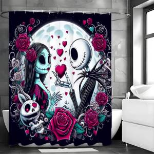 Rèm tắm hoa hồng búp bê Halloween đáng sợ rèm tắm trang trí cho phòng tắm rèm tắm chống nước có móc