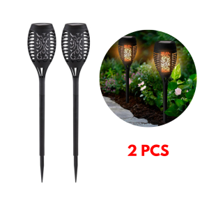 GetGadget⚙ 2/4pcs Flame Solar Light 12 LED Solar Lights with Waterproof Flickering Fire Flame Lawn Solar Torch Light Garden Lamp Pelita Lampu Raya Murah