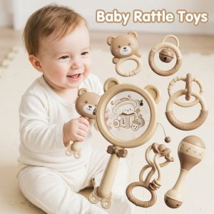 6 Pcs Baby Rattle Toys Montessori Music Instruments Drum Sensory Puzzle Bpa Free Teether For Infant Toddler Fine Motor