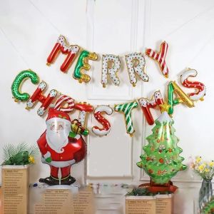Balon NATAL Dekorasi Natal MERRY CHRISTMAS Foil Huruf Latex Santa Snow Flake Merry Xmas