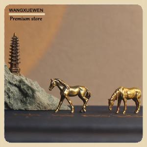 [COD] Antique Brass Solid Long Tail Horse Figurines Miniatures Feng Shui Ornaments Copper Zodiac Animal Mini Desktop Decoration Crafts