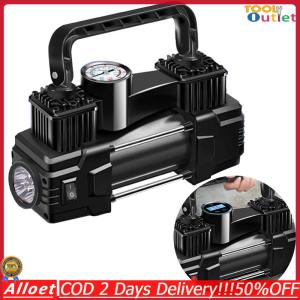 [ToolOutlet]12V 150PSI Car Electric Air Pump with Pressure Gauge Auto Inflatable Pump Dual Cylinder Car Tyre Inflator with LED Light