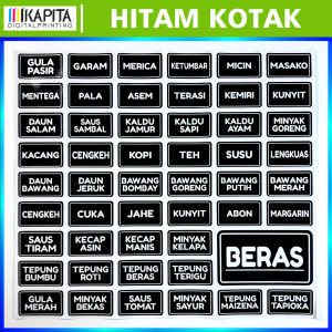 (Dapat 50 lembar) Stiker set Bumbu Dapur Waterproof Murah Stiker bumbu dapur lengkap paket stiker toples bumbu Hitam