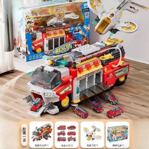 รถดับเพลิงกู้ภัยสำหรับเด็ก รถตำรวจสำหรับเด็กผู้ชาย หัวฉีดน้ำ รางปล่อย ของเล่นเสริมพัฒนาการสำหรับเด็กอายุ 3-6 ปี ของเล่นรถอเนกประสงค์เสริมพัฒนาการ