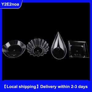 【Local shipping】 10Pcs Transparent Mini Appetizer Plates Ice Cream Cup Plastic Fruit Candy Cake Jelly Yogurt Mousse Dessert Container Pastry Tool