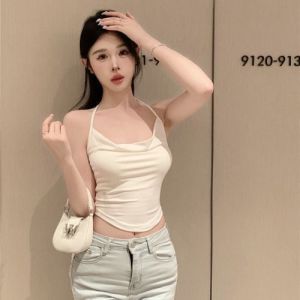 Áo yếm nữ mùa hè mới bó sát ngắn mặc bên ngoài thiết kế dây treo trên cổ áo không tay