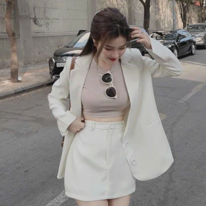 Set áo blazer cổ V vạt lệch dài sang trọng thiết kế tay ngắn, chân váy bút  chì thương hiệu IFY- SA0111 SC0112 | Lazada.vn