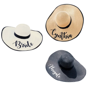 Stylish Bridal Shower Straw Hat with Adjustable Strap And Popular Black Edging Wide Brims Sun Hat for Party Gathering