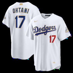 In-stock childrens MLB embroidered baseball jersey Dodgers 17 # Shohei Ohtanis champion white jersey in Europe and America