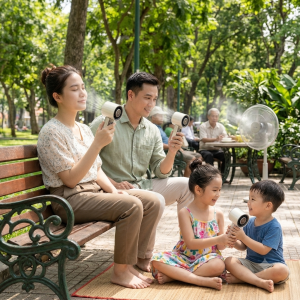 Quạt Cầm Tay có Sò lạnh Tích Điện Làm Lạnh 100 Cấp Độ Gió Làm Mát Siêu Tốc Pin 4000mAh