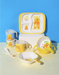 Piring Makan Anak Karakter Dinosaurus Bahan Premium Melamin Mangkok Soup Kuromi Sendok Karakter