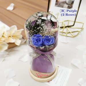 Bouquet Preserved Flower Rose in Glass Dome with LED Fairy Lights - Perfect Gift for Mother Day