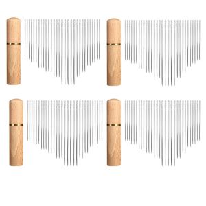 WHITE 4Pcs ss s Storage Tube Hand Sewing Self Threading Sewing Box Set Knitting Tools Wooden Box Wooden Case Household