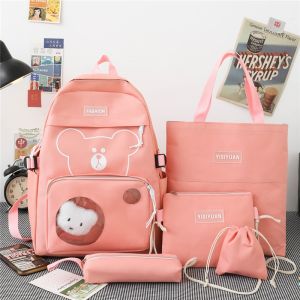 School Bag For Kids Girl Canvas Backpack Set Lightweight Bagpack  5 in 1 Cute Bag For School Girl 32x43x13 CM