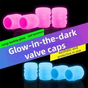 GOXBERK 8Pcs Self-luminous Glowing Tire Valve Caps Super Bright Night Glowing Light Valve Core Cover Air Nozzle Fluorescent Green Blue Luminous Fluorescent Valve Caps Car Wheel