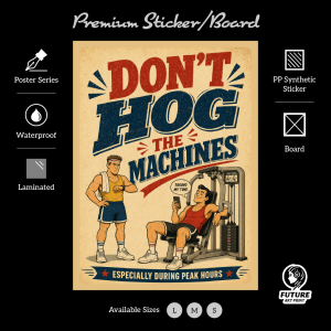 Dont Hog The Machines. Gym Room Etiquette Sticker Sign Signboard Notice. Sharing Share Machine Equipment other Members