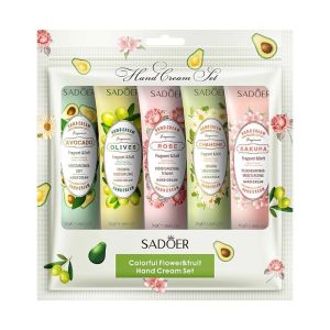 Sadoer 5pcs Handcream Set Perfume Floral Fruit Scent Moisturizing Hand Cream Gift Set 30g Each