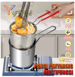 Panci multifungsi 4 bagian penggorengan dalam stainless steel penjepit makanan penyaring oli