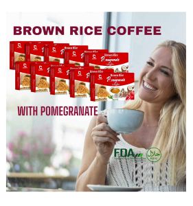 Ten Boxes Authentic Brown Rice Coffee Plus Pomegranate Mix Organic Coffee Instant Drinks FDA and Halal Natural Ingredients for Men Women and Young Digestive Health Benefits Decaf Halal Coffee
