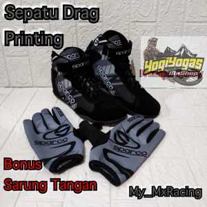 sepatu drag race printing BONUS sarung tangan sepatu balap GREY BLACK ful printing sepatu gokar slalom terlaris kualitas premium