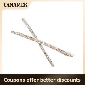 【 CANAMEK 】 2pcs Cross Crystal Hairpins Rhinestones X Hair Clips Barrettes Simple Side Clip
