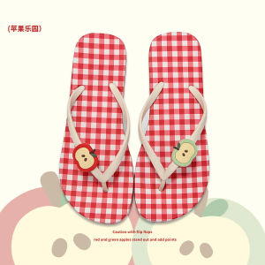 XIXITIAO Color-Block Plaid Red Apple Vacation Flip-Flops for Girls Summer Fashion Cute Toe-Post Beach Sandals for Women