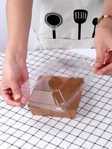 [50pcs Bundle] Kraft White Paper Square Rectangular Cake Box Sandwich Box with Clear Lid/Tart/Kuih Muih/Cake