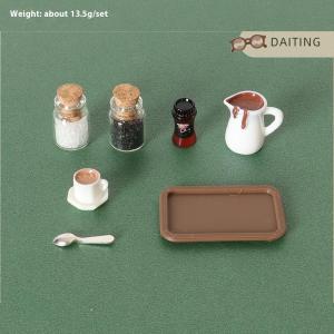 DAITING 7Pcs Desktop Scene Simulation Micro Model Parts Handmade Miniature Dollhouse Coffee Cup Model Decorative Tray Plate Accessories