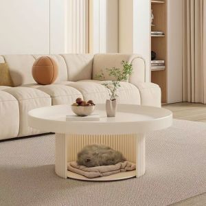 Living Room Coffee Table Small House Modern Minimalist Light Luxury Style Black Round Small Table