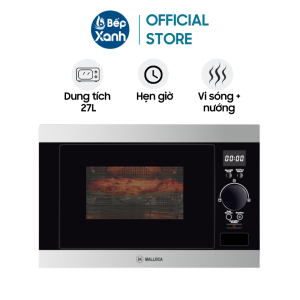 Lò Vi Sóng Âm Tủ Malloca MW 927S (27L) - Kính Đen Phối Inox - 5 Mức Công Suất - Tích Hợp Chức Năng Nướng - Bảo Hành 3 Năm - Hàng Chính Hãng