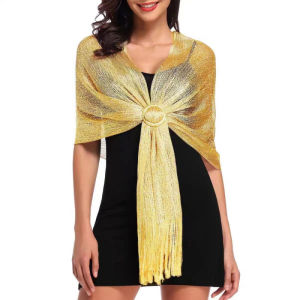 Metallic Thread Tassel Scarf Silver Beach Evening Party Wedding Wear Black Dress Accessory